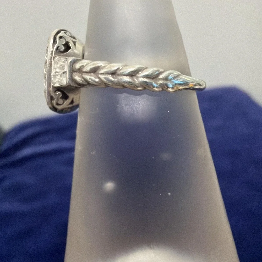 Brighton Reina Cushion-Cut Crystal Silver Plated Ring Size 7